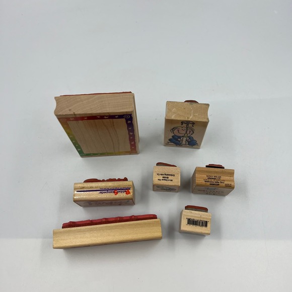 Vintage Lot 7 Rubber Stamp Lot Paper Crafting Junk Journaling Baby Shower Party - Picture 7 of 8